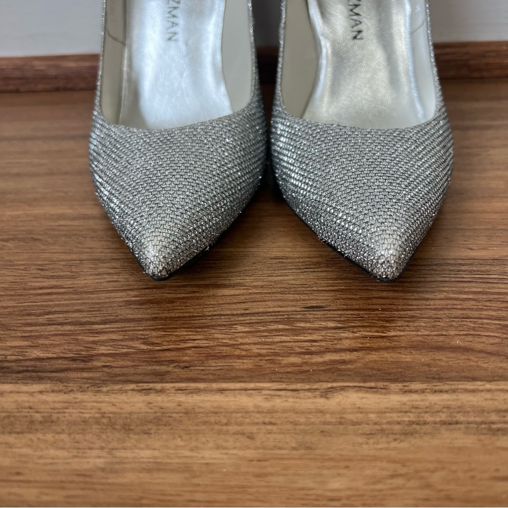 Stuart Weitzman Silver Sparkle Pointed High Heel … - image 7